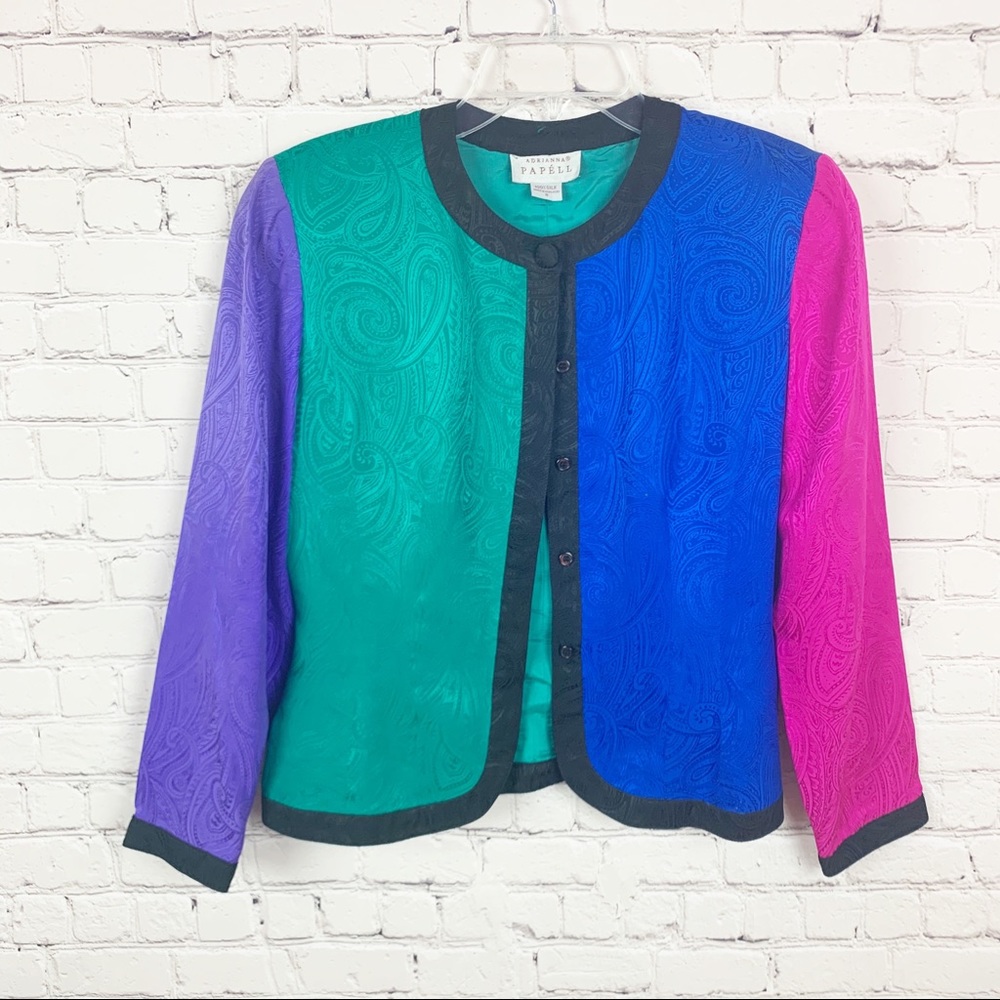 VTG 80s SILK Adrianna Papéll Color Block Blouse 8